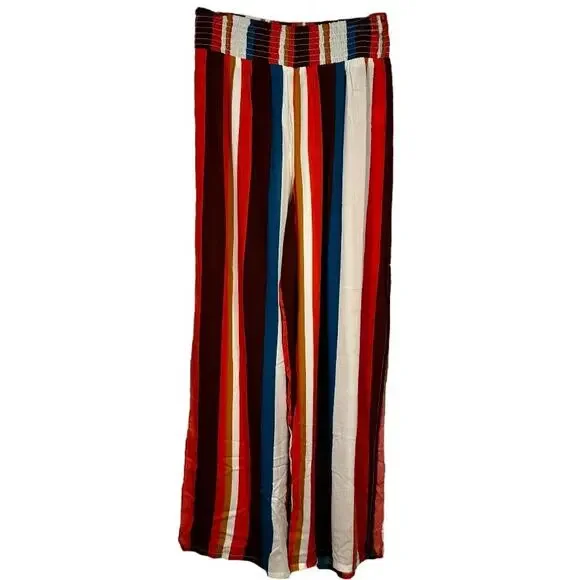 Elan Orange White Blue Brown bronze Striped Pants Large - Picture 2 of 6